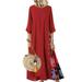 HAWEE Women's Floral Maxi Dresses Vintage Loose Dress Contrast Color Print Flowy Oversized Cotton Linen Casual Beach Dress(S-5XL)