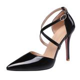 MIARHB Women's High-Heeled Cross Straps Pointed Patent Leather Sandals Casual Shoes