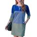 Doublju Women's 3/4 Sleeve Color Block French Terry Mini Dress with Side Hand Pocket