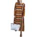 ZANZEA Women Color Block Stripe Print Long Sleeve Turtleneck Dress