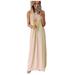 Follure Women Solid Color Ankle-Length Dress Round-neck Dress Sleeveless Dress