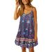 Avamo Women Sleeveless Adjustable Strappy Summer Beach Floral Flared Swing Dress Casual Loose Spaghetti Strap Cami Dresses Ruffle Hem Dark Blue L(US 10-12)