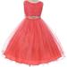 Big Girls' Sparkly Sequins Dress Detachable Rhinestone Crystal Sash Flowers Girls Dresses Coral 8 (M3B4K0CB)