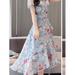 Junior Printed Chiffon V-Neck Summer Dress