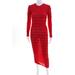 Roberta Einer Womens Long Sleeve Crew Neck Ruched Dress Red Cotton Size L