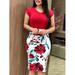 New Women's Printed Splice Flower Dress Sexy Package Hip Plus Size Casual Office Dress Printed High Waist Dress