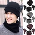 SPRING PARK 4Pcs/Set Unisex Men Women Autumn Winter Casual Warmer Set Solid Color Plush Beanie Cap Knit Scarf Gloves