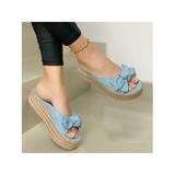 LUXUR Slippers Sliders Summer Ladies Womens Slip On Platform Sandals Bowknot Shoes