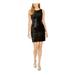 CALVIN KLEIN Womens Black Sequined Zippered Sleeveless Jewel Neck Short Sheath Cocktail Dress Size 16