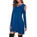 Women's Sexy Cross Neck Off Shoulder Long Sleeve Swing Tunic Dress Casual Solid Color Dresses