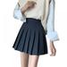 Girls Women's Pleated Skirt Anti-glare High Waisted College Skater Tennis School A-Line Skirt Uniform Skirts Student Skirt,S-XL,Navy Blue