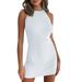 Women Halter Neck Short Mini Dress Casual Party Clubwear Wrap Dresses Sleeveless Sexy Bodycon Slim Fit Tank Dresses