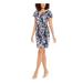 INC Womens Blue Floral Short Sleeve V Neck Short Sheath Evening Dress Size PM