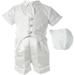 Christening Baptism Newborn Baby Boy Special Occasion 3 Pc Satin Short Pant Outfit Set w/ Striped Vest & Matching Hat