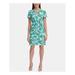 TOMMY HILFIGER Womens Green Printed Short Sleeve Keyhole Above The Knee Sheath Wear To Work Dress Size 4