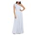 XSCAPE Womens Light Blue Pleated Sleeveless Asymmetrical Neckline Full-Length Fit + Flare Formal Dress Size 4P