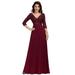 Ever-Pretty Women's V-Neck Long Sleeve Sequin A-line Wedding Bridesmaid Dress 00751 Burgundy US6