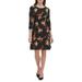 TOMMY HILFIGER Womens Black Floral Long Sleeve Jewel Neck Above The Knee Shift Dress Size 16