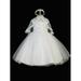 Tip Top Kids Little Girls White Cap Sleeves Illusion Neck Christening Gown