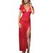 Women Sexy Long Dressing Night Gown Sheer Transparent Dress Nightgown Lingerie +Thong Set Red S