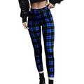 Niuer Women High Waist Full Length Jeggings Stretchy Skinny Pants Plaid Printed Stretchy Leggings Street Wear Blue M(US 6-8)