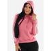 Womens Juniors Long Sleeve Pink Hoodie - Cozy Hooded Sweater - High Neck Outwear Sweater 10053N