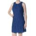 TOMMY HILFIGER Womens Blue Embroidered Floral Sleeveless Jewel Neck Above The Knee Fit + Flare Evening Dress Size 8