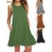 Spencer Women's Plus Size Summer Casual Sleeveless Swing T Shirt Dress Pure Color Pleated Loose Tank Tops Dress with Pocket "Green, S"