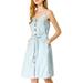 Allegra K Women's Belted Spaghetti Strap Button Front Chambray Dress