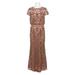 JS Collections Crew Neck Short Sleeve Blouson Illusion Zipper Back Embroidered Mesh Dress-CABERNET GINGER