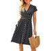 Womens V-Neck Floral Printed Ruched Midi Dress Summer Casual Swing Sundress