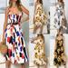 HEVIRGO Fashion Women Summer Floral Print Button Bohemia Style Beach Holiday Sling Dress