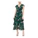 SLNY Womens Navy Ruffled Floral Cap Sleeve V Neck Below The Knee Fit + Flare Evening Dress Size 6