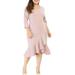 Agnes Orinda Juniors' Plus Size V-neck 3/4 Sleeves Wrap Midi Dress