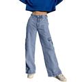 Women's Loose Jeans Pockets Casual Denim Wide Leg Zipper Cargo Pants Trousers