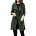 Women Winter Coat Solid Color Lapel Double-breasted Casual Long Sleeve Warm Wool Slim Coat Brown 2XL