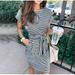 Women's Casual Stripe Tshirt Dress Elegant O Neck Short Sleeve Sashes Pocket Black Pink Sundress Cotton Midi Dress