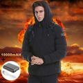 UKAP Mens Electric Heating Long Sleeve Jacket Coat Heated Cloth Jacket USB Thermal Warm Winter Body Warmer Hooded Vest Infrared Heating Clothing Pad Outwear Clothes Body Winter Warm