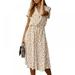 Womens Casual Wrap Midi Dress Short Sleeves Floral Boho Leopard Polka Dot Flower Beach Party Maxi Dress