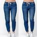 Puloru New Fashion Women Denim Skinny Cut Pencil Pants High Waist Stretch Jeans Trousers Slim drawstring bloomers jeans