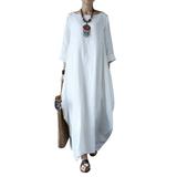 Boyfriend Oversized Cotton Linen Maxi Dress For Women Winter Long Sleeve Casual Loose Long Dress Plus Size Ladies Vintage Maxi Kaftan Gypsy Holiday Tunic Shirt Dress