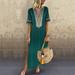 Women's Summer Urban Leisure Floral Print Ethnic Wind Striped Stitching V-Neck Short-Sleeved Dress