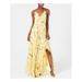 BETSY & ADAM Womens Yellow Ruffled Slitted Floral Spaghetti Strap V Neck Full-Length Sheath Party Dress Size 6