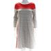 E.L.I. Womens Long Sleeve Scoop Neck Striped Shirt Dress Gray White Red Size XS