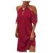 Follure summer dresses Women's Sexy Solid Color Lace Sleeve Halter Neck Strapless Dress