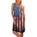 UKAP USA Flag Mini Dress For Women Sleeveless Crew Neck USA Flag Sundress Casual Summer Beach Holiday Tank Dress