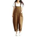 Sexy Dance Women Cotton Jumpsuit Romper Casual Loose Bib Overall Pants Ladies Lounge Wear Trousers with Pockets Khaki L