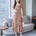 Zuiguangbao Floral Printed Summer Dress Women New Fashion High Waist O Neck Short Sleeve Dresses De Fiesta De Party Vestidos