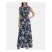 TOMMY HILFIGER Womens Navy Floral Sleeveless Jewel Neck Full-Length Fit + Flare Dress Size 0P