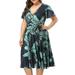 Avamo Women Plus Size Sundress Tribal Wrap V Neck Short Sleeves Empire Waist Floral Printed Mini Dress for Summer Beach Holiday